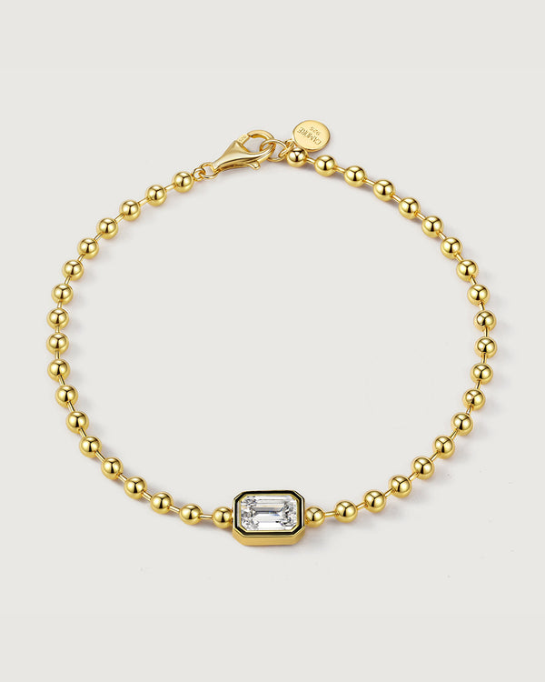 product shot of the gold emerald-cut beaded bracelet by Camóre