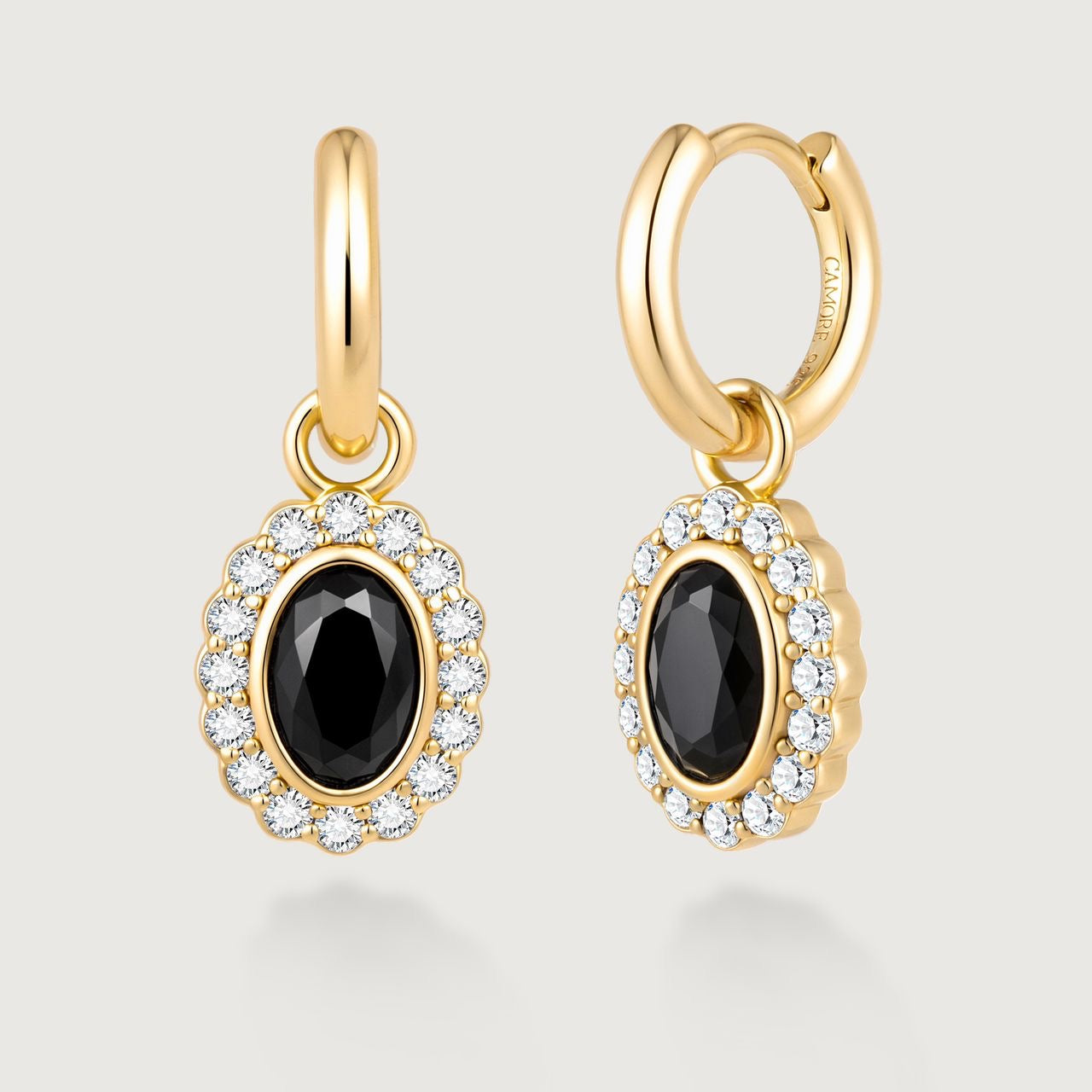 black onyx halo earrings