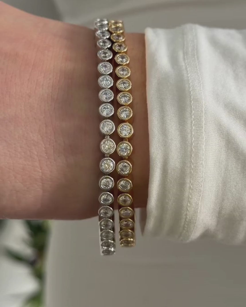 video of the Axis Bracelets by Camóre, a silver and gold bezel set tennis bracelet