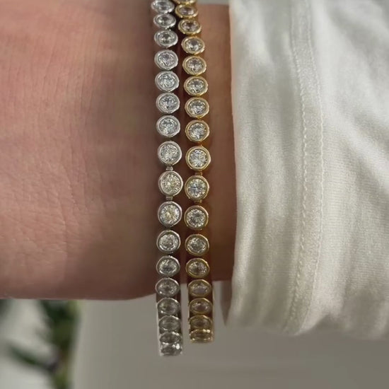 video of the Axis Bracelets by Camóre, a silver and gold bezel set tennis bracelet