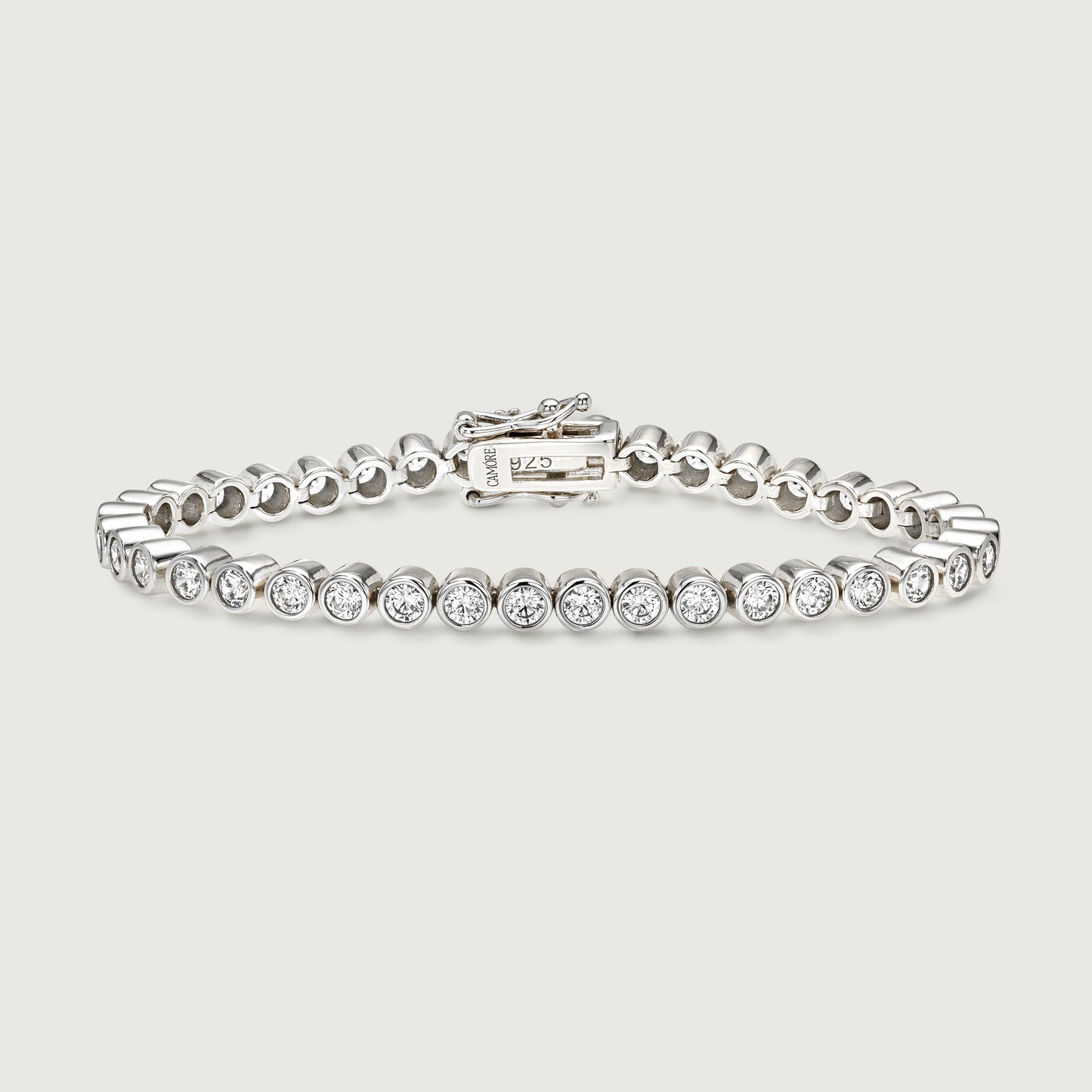Camóre Axis Bracelet product photo, a silver bezel-set tennis bracelet